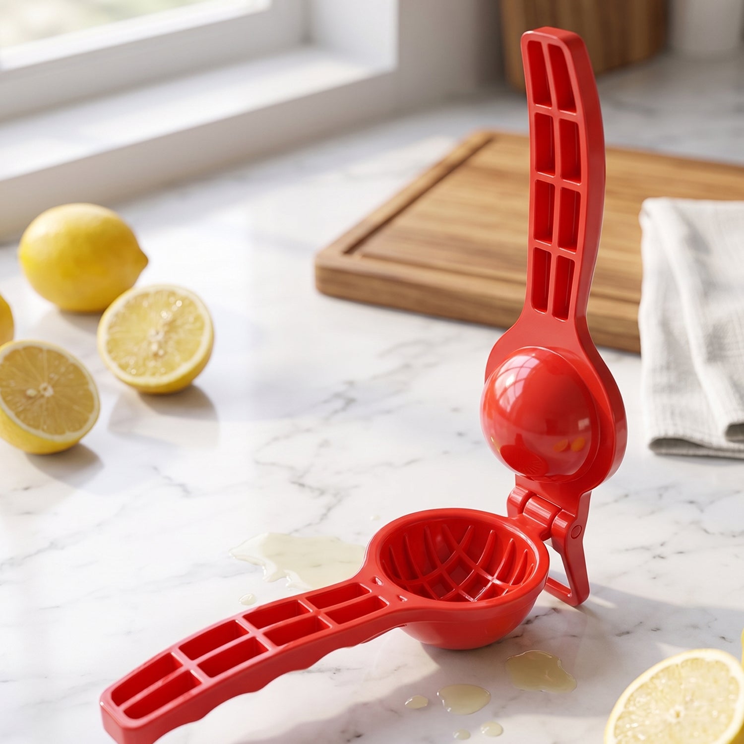 Versatile 2-in-1 Lemon Squeezer & Bottle Opener showing its dual function.