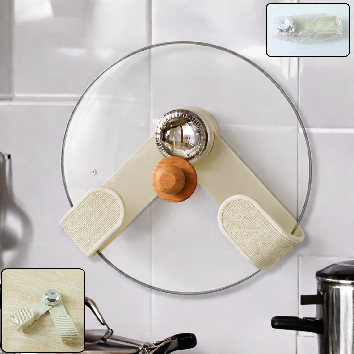 Kitchen pot lid holder clip for secure lid placement