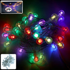 8 meter LED decorative string lights with bright multicolor bubble bulbs hanging on wall indoors