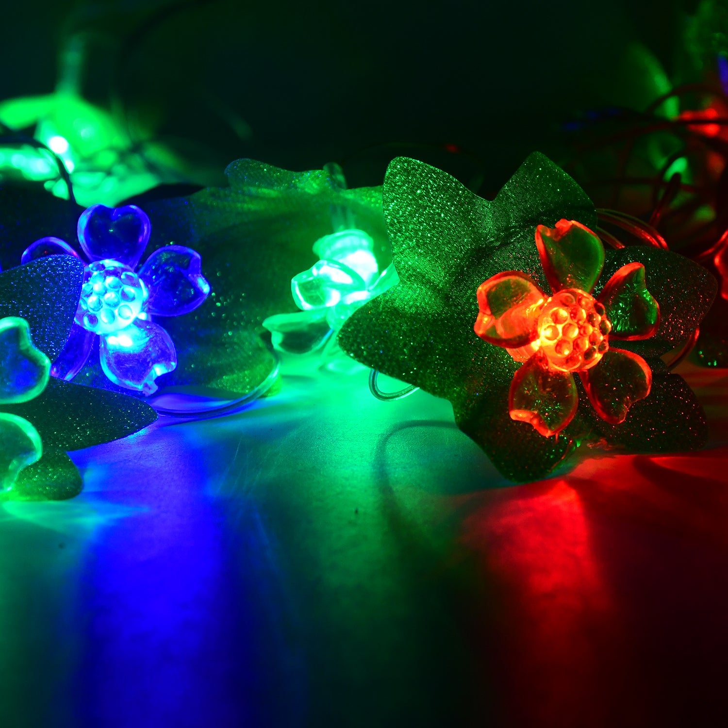 Leaf and Flower design LED fairy string light glowing with bright festive colors