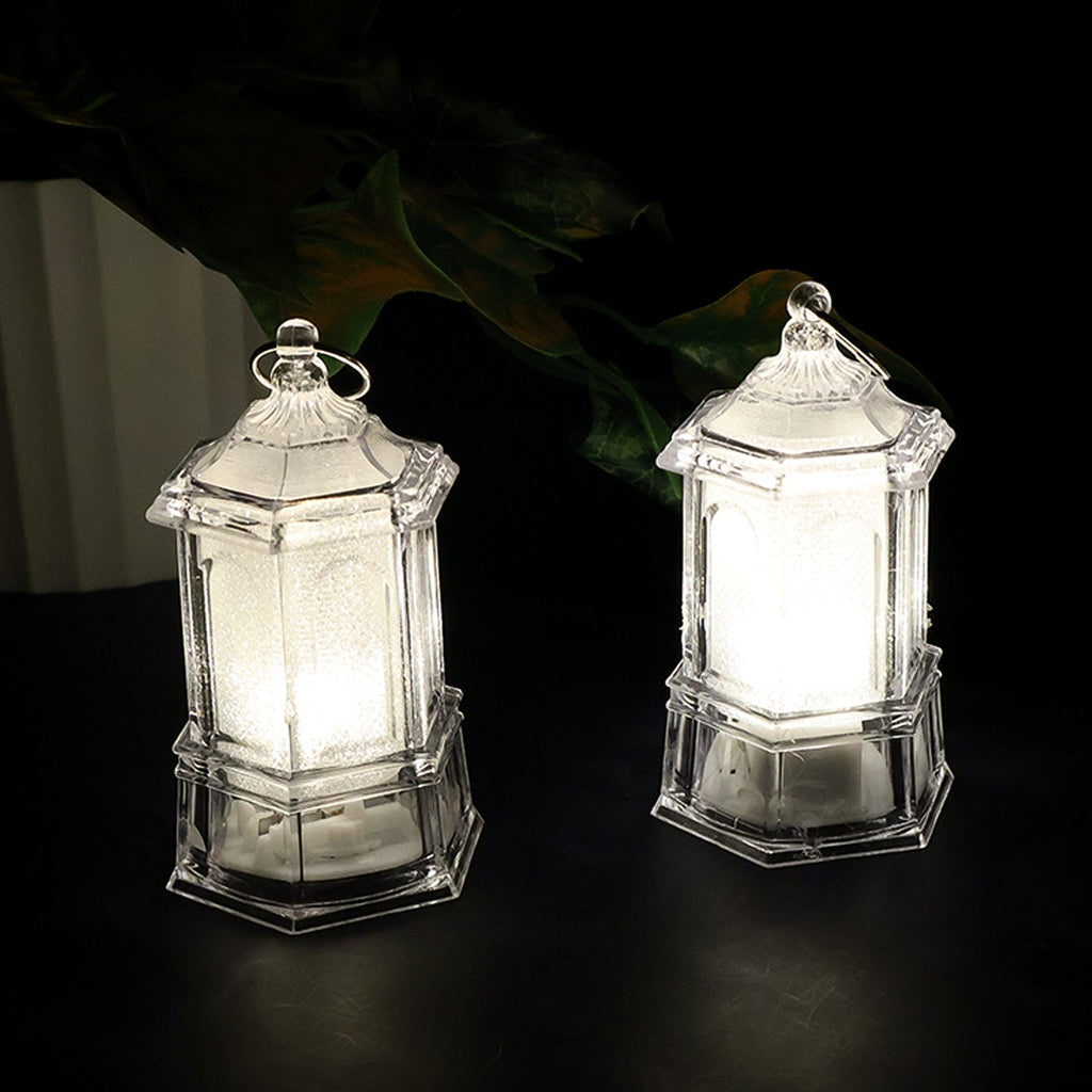 LED hanging lantern style flameless candle glowing softly in ambient lighting
