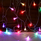 LED decorative string lights illuminating room with festive bubble ball bulbs