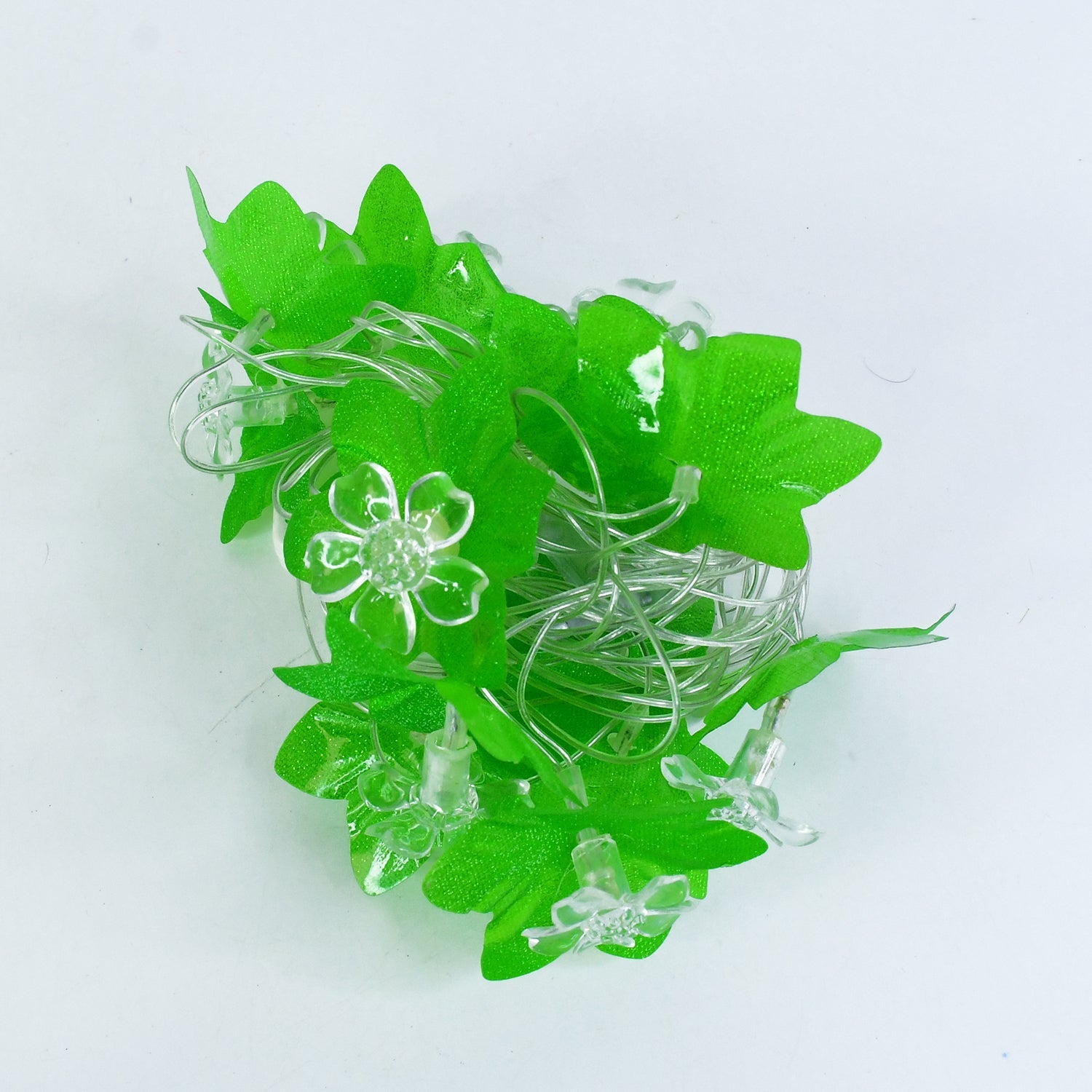 LED decorative string light featuring leaf and flower shaped covers with colorful lights