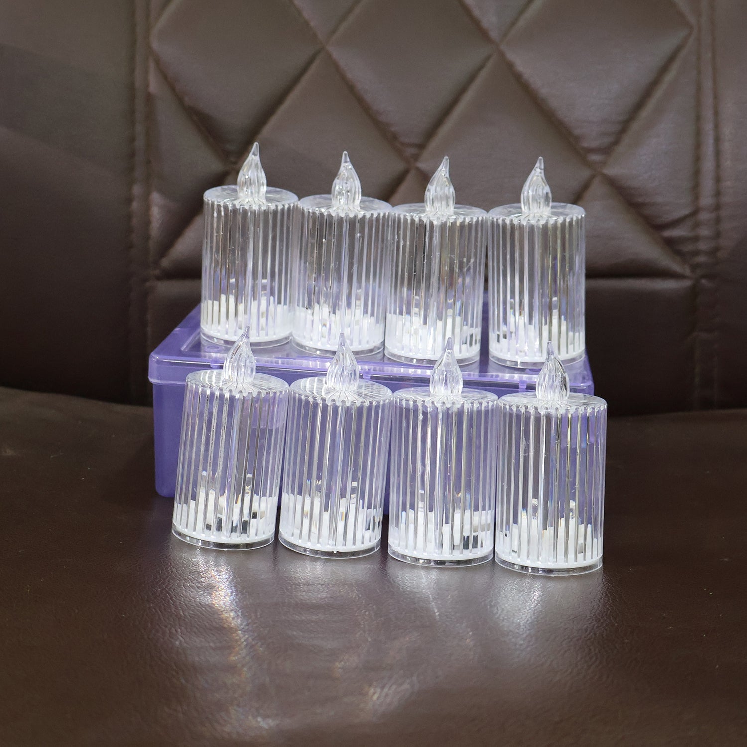Eight-piece set of elegant LED flameless candle lights with crystal design