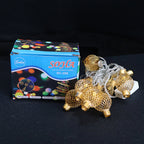 Festive decorative metal ball LED string light illuminating event backdrop