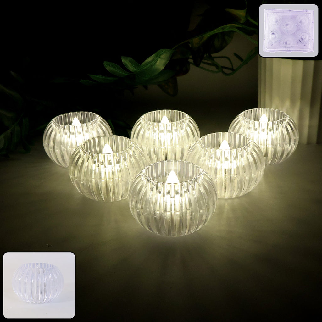 Set of LED flameless tealight candles with crystal design warm white glow