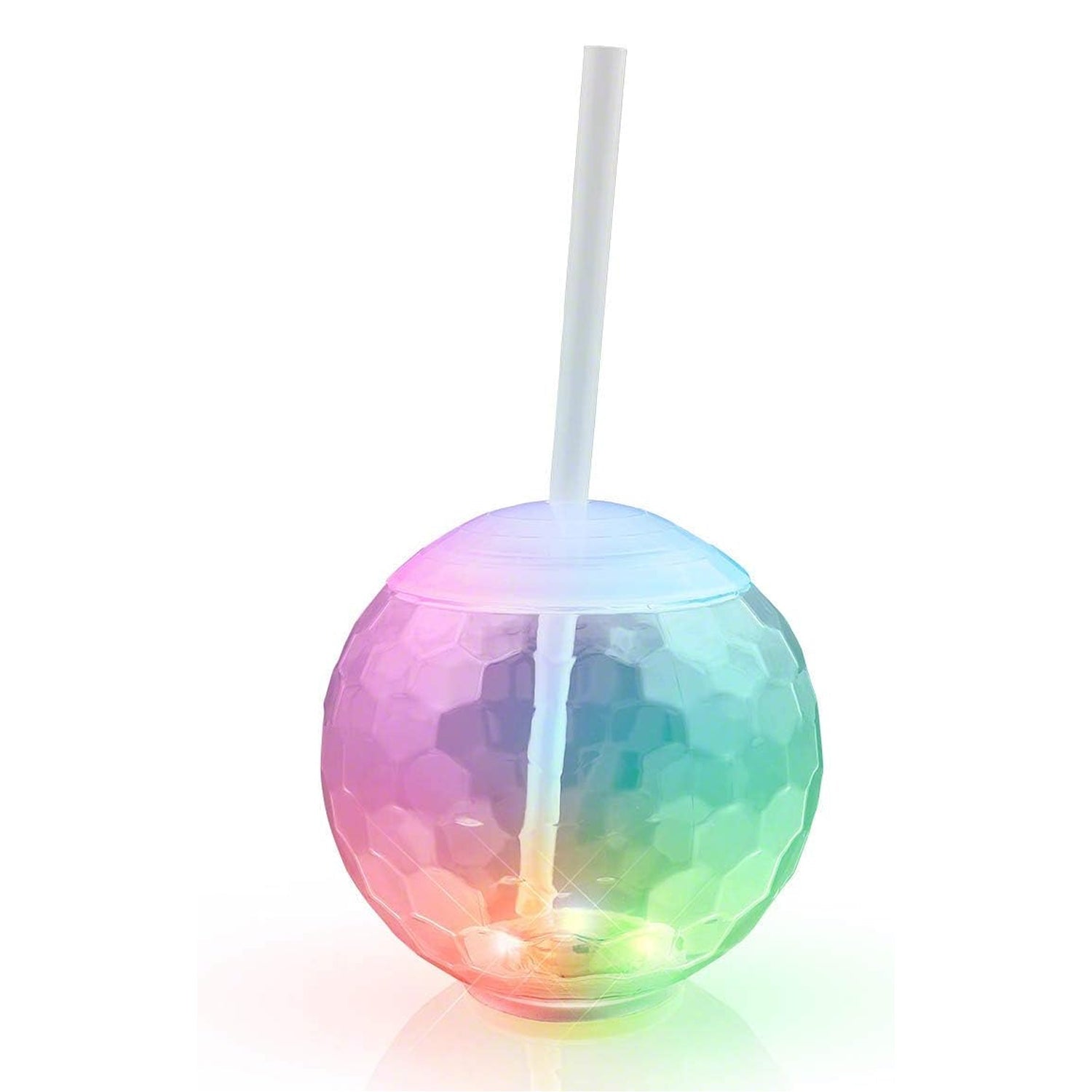 Bright LED glow plastic cup with lid and straw for outdoor use