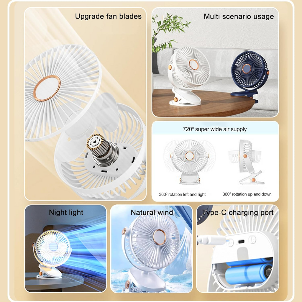 High-quality plastic mini fan with clip for multiple surfaces
