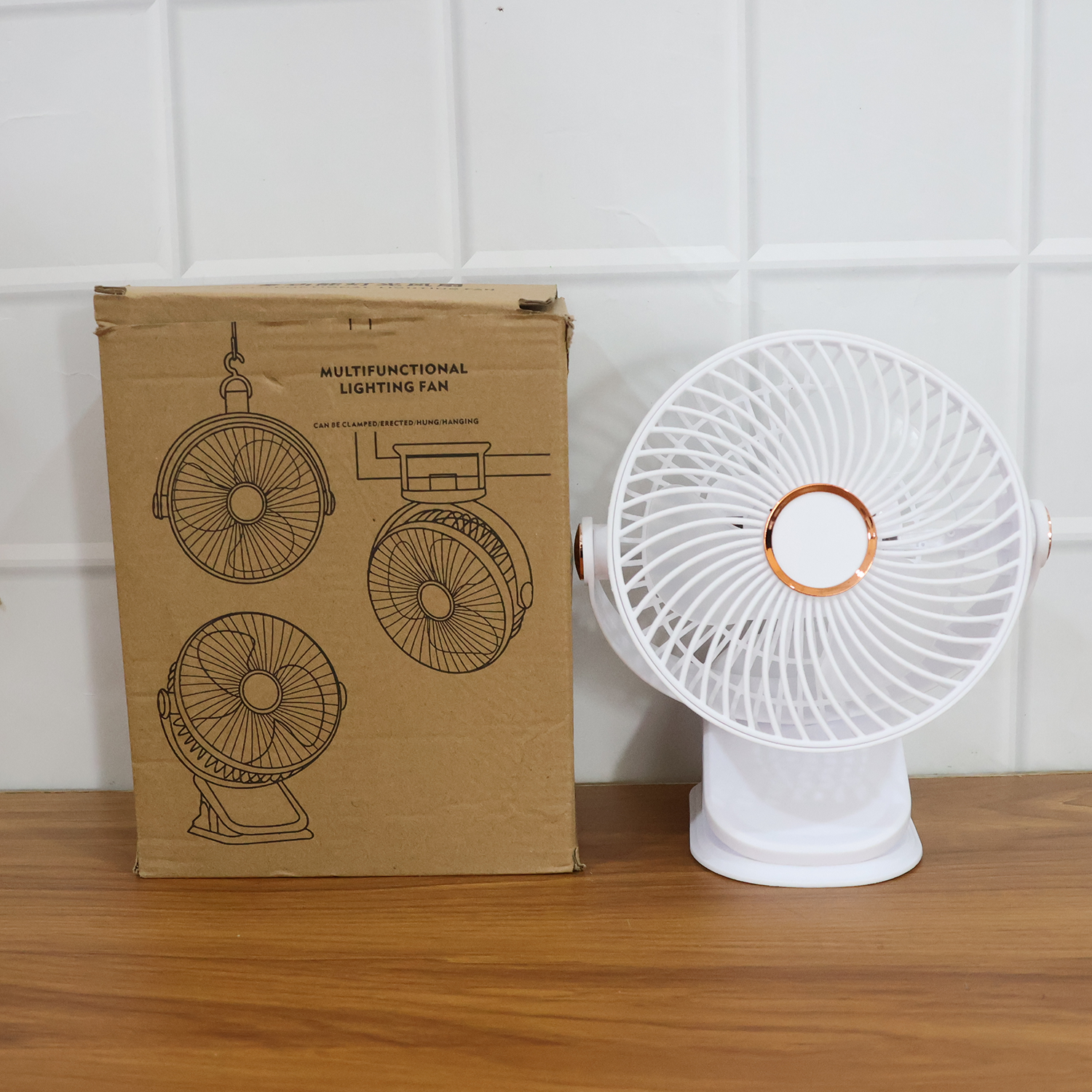Portable mini fan with USB charging cable and clip stand