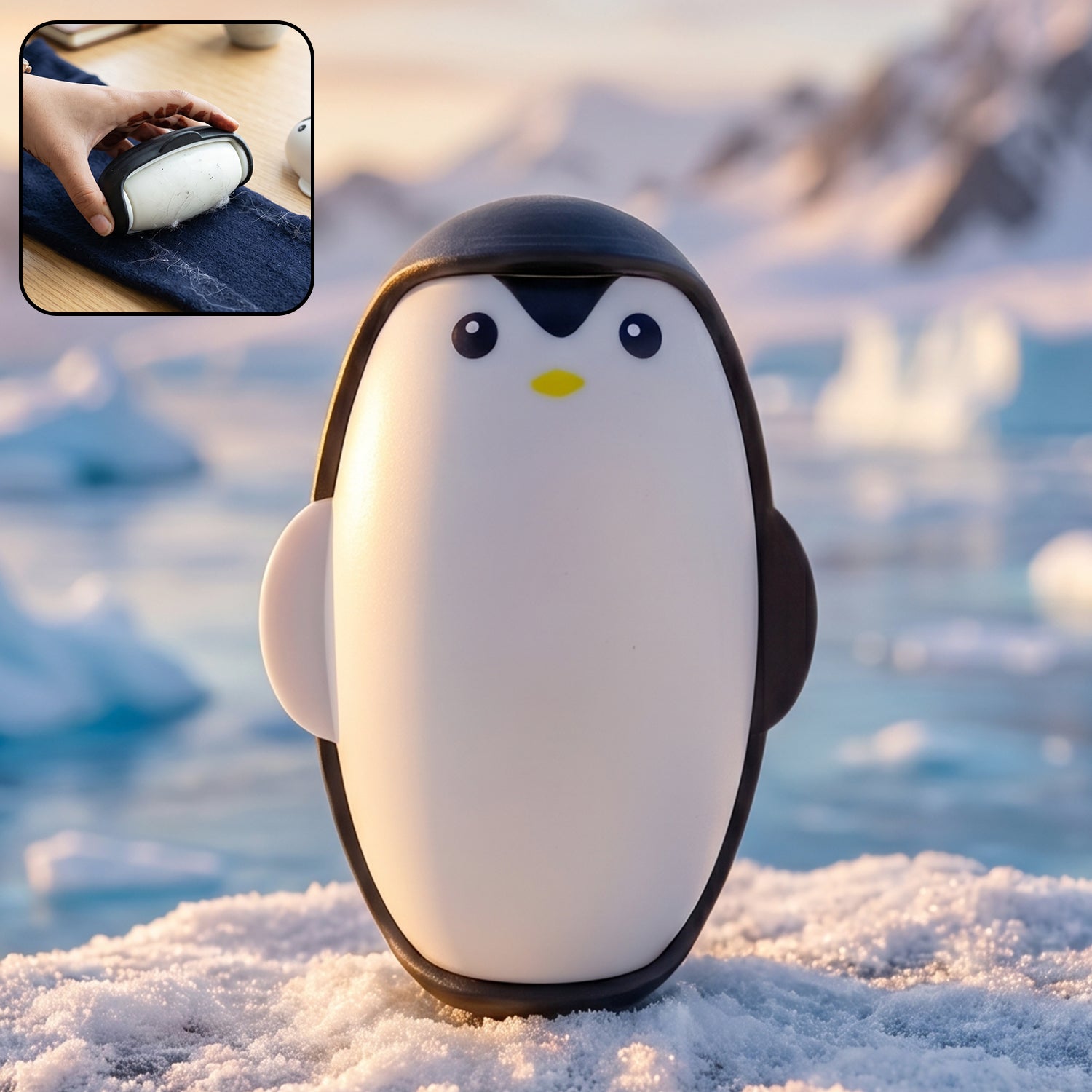 Close-up of penguin-shaped lint roller