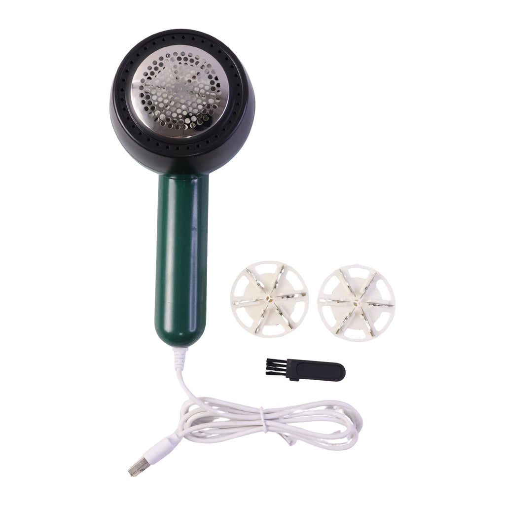 Rechargeable fabric defuzzer with ergonomic design and cleaning brush