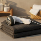 Lint remover machine gently removing fuzz and pills from fabric