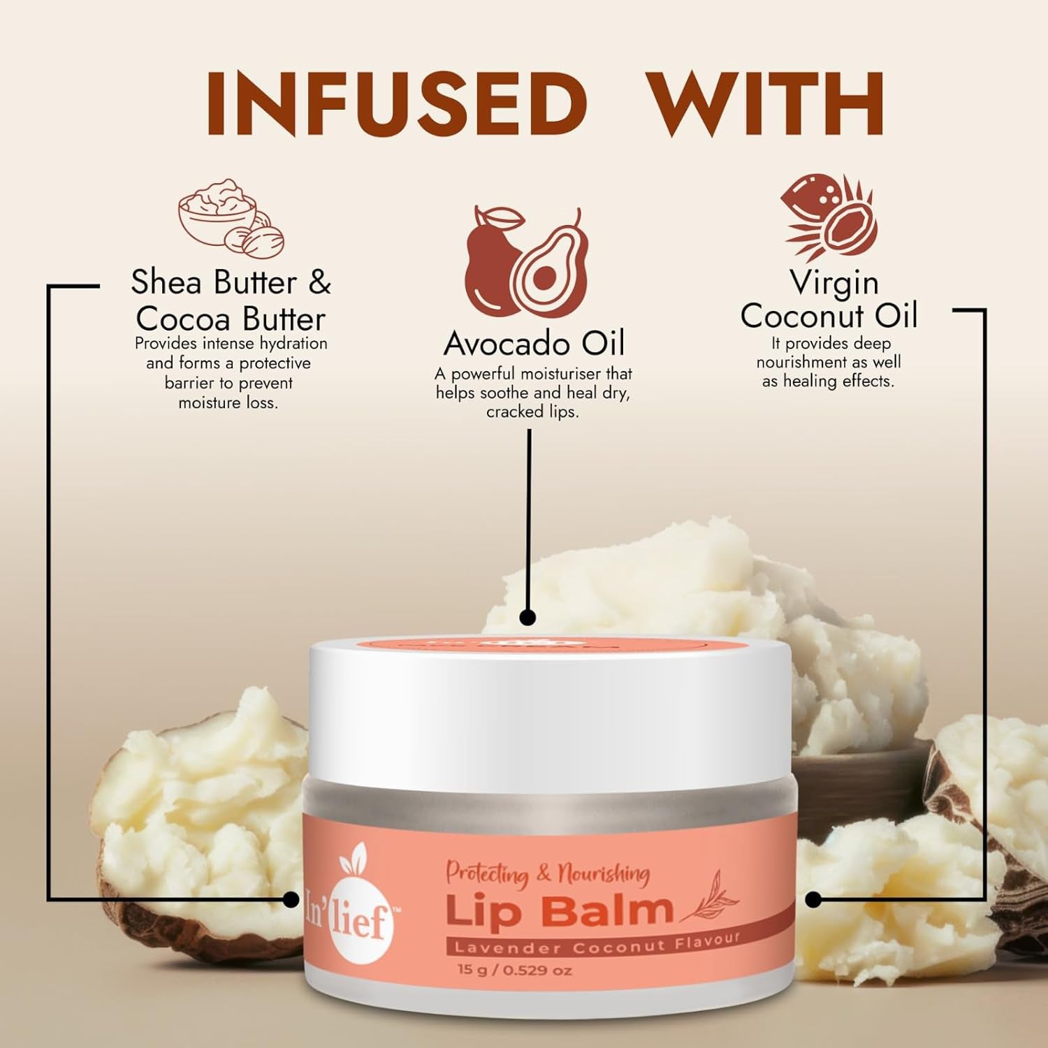 In'lief lip balm container showing moisturizing lip care product