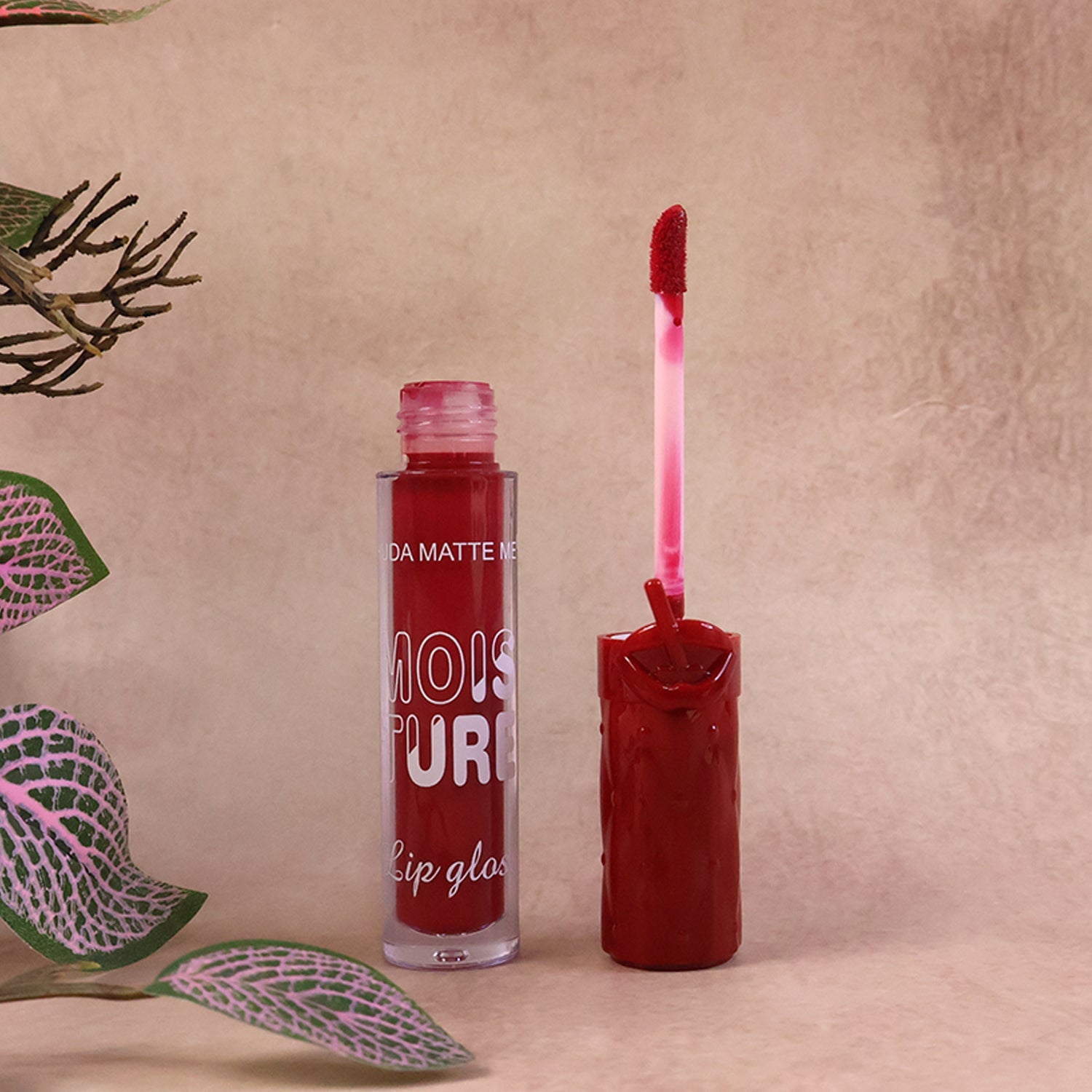 Glossy matte lip gloss highlighting full-coverage lip shape