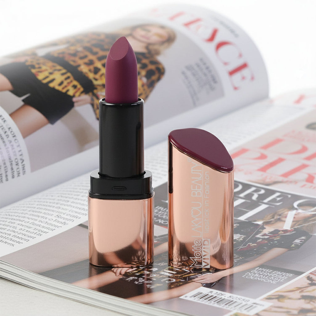 Vivid matte lipstick with soft cream texture, offering long-lasting matte finish