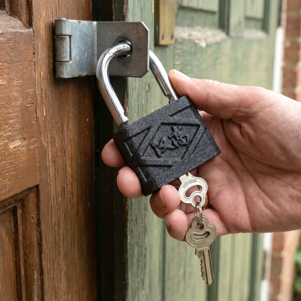 AutoSafeo 60mm padlock displayed with its set of three precision-cut keys.