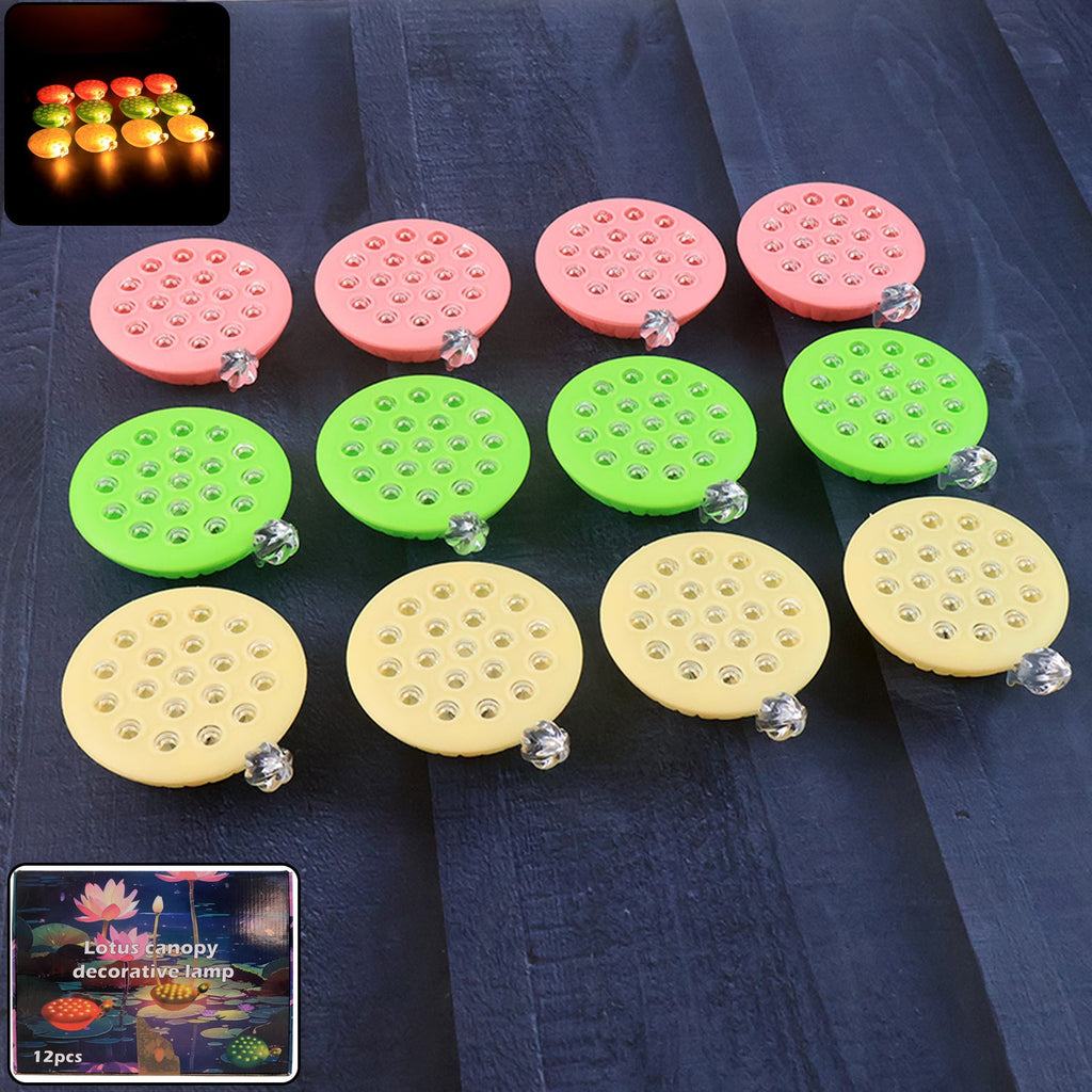 Set of 12 lotus canopy LED decorative lamps in assorted colors