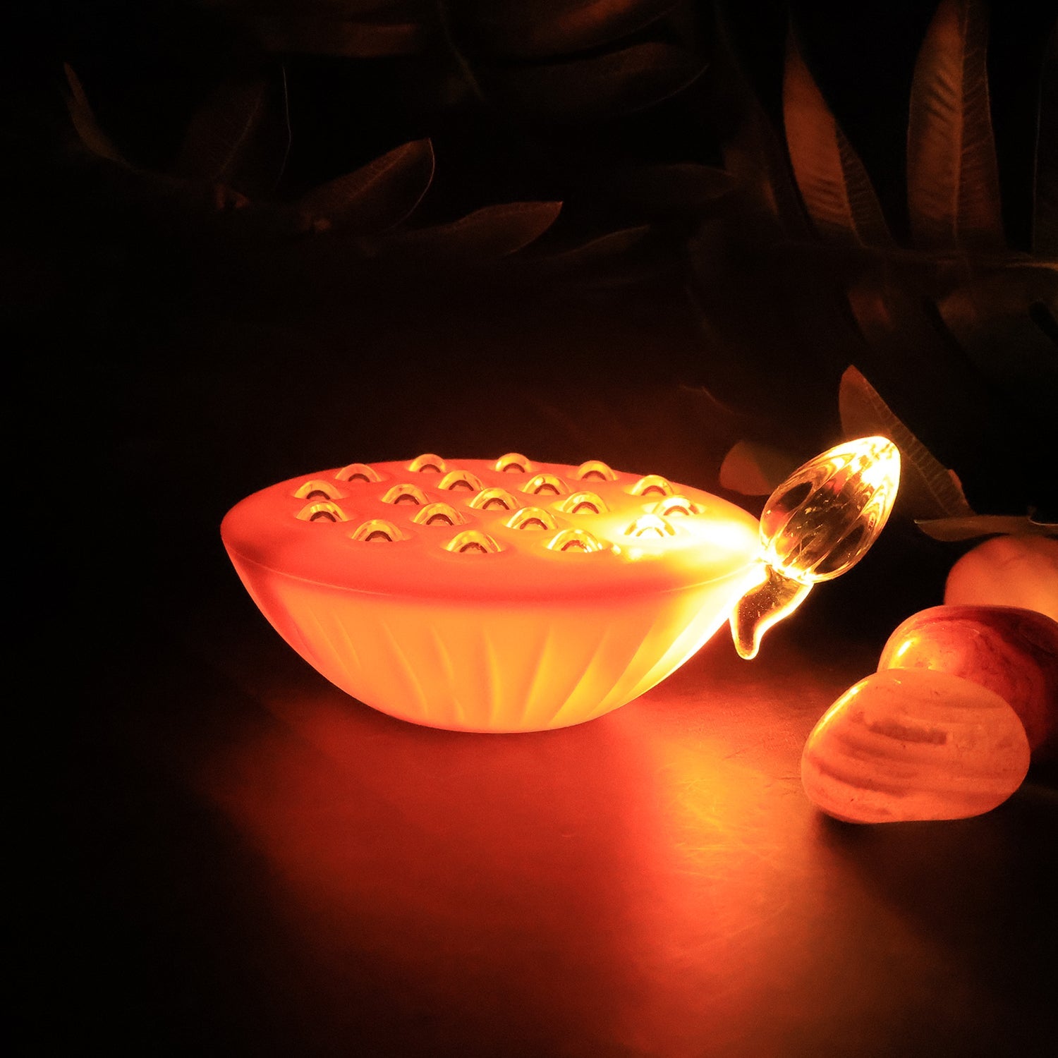 Flameless lotus LED decorative lamps creating warm glowing ambiance