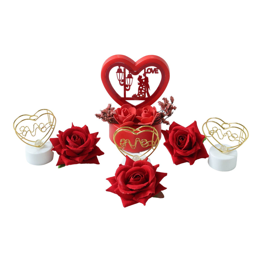 Love-themed decorative showpiece with roses and candles