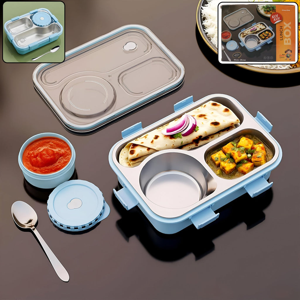 Stainless steel compartment lunch box with airtight lid and side container