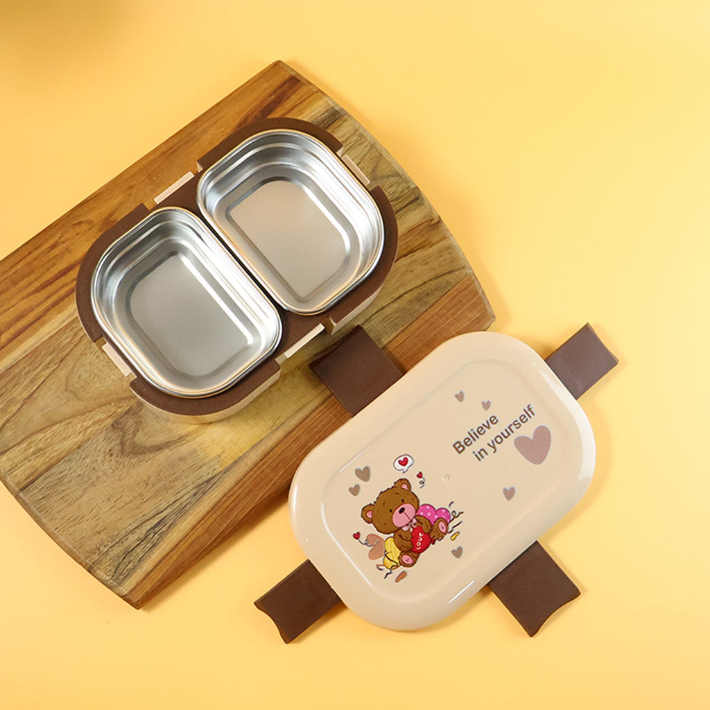 Food compartments inside teddy printed 500 ML kids lunch box