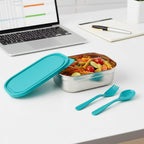 Closed stainless steel lunch box ideal for travel and office use