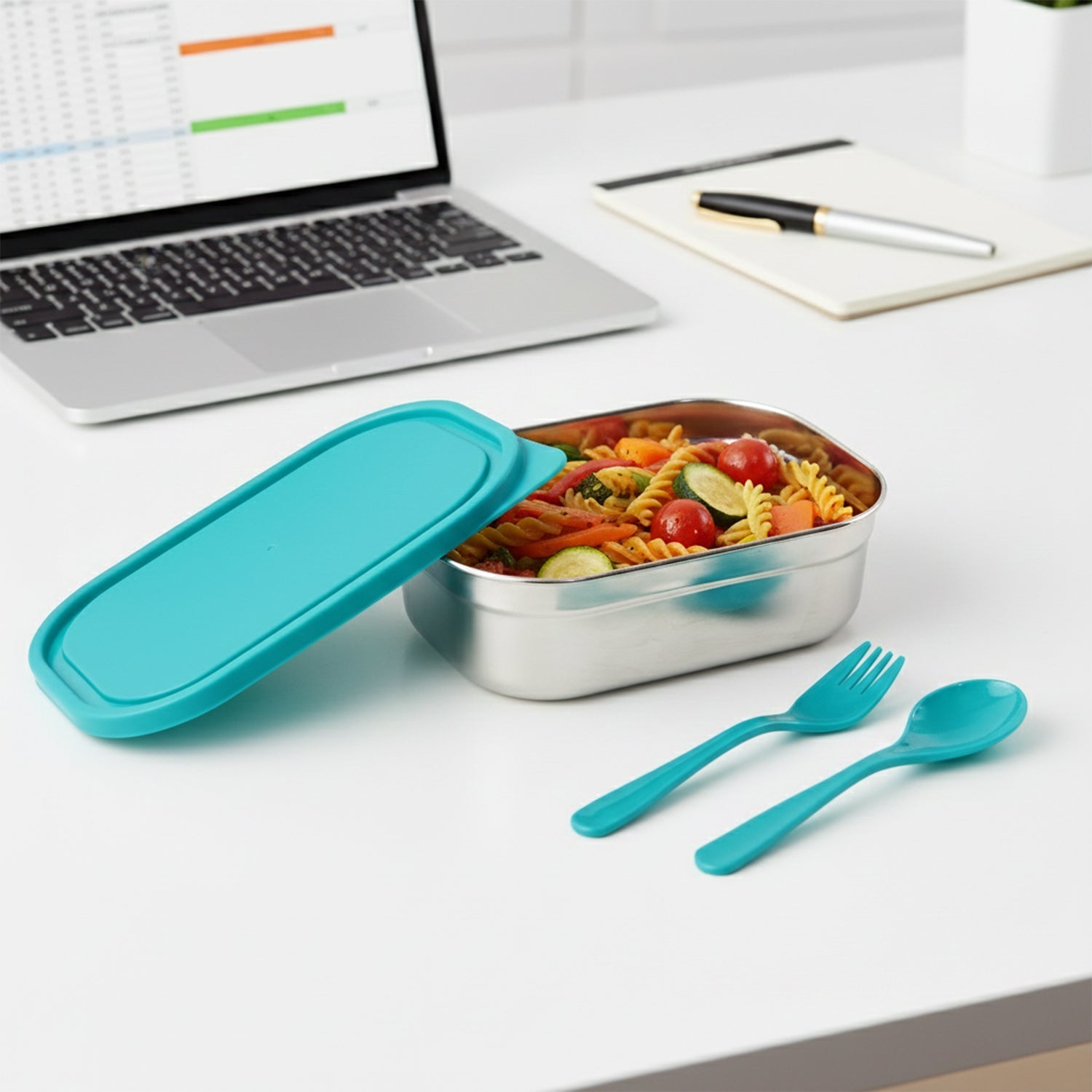 Closed stainless steel lunch box ideal for travel and office use