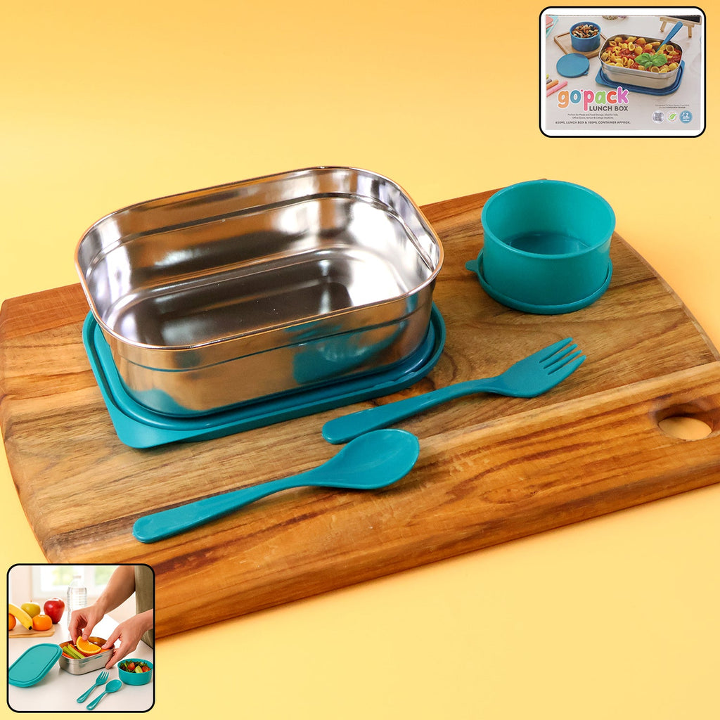 Premium stainless steel lunch box set featuring leak-resistant lid and cutlery