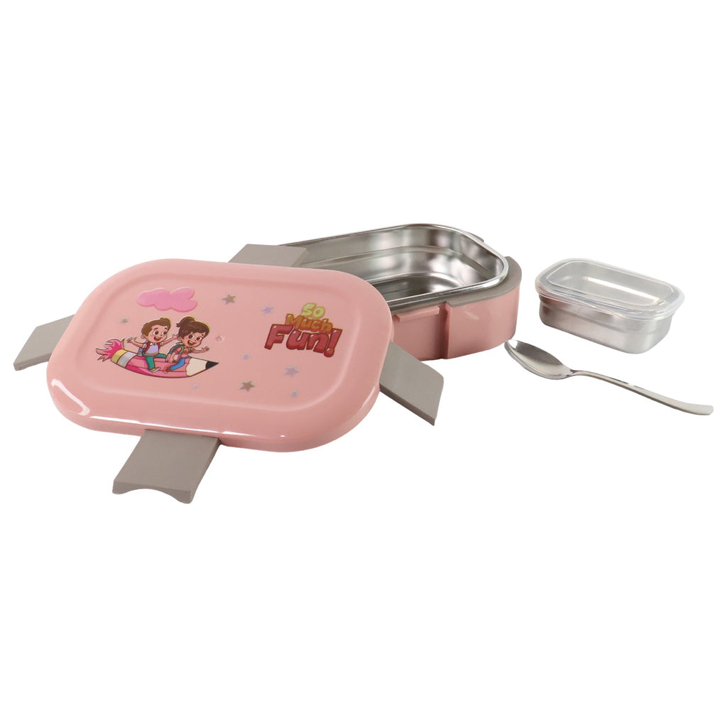 Front view of the durable BPA-free outer case of the kids lunch box.