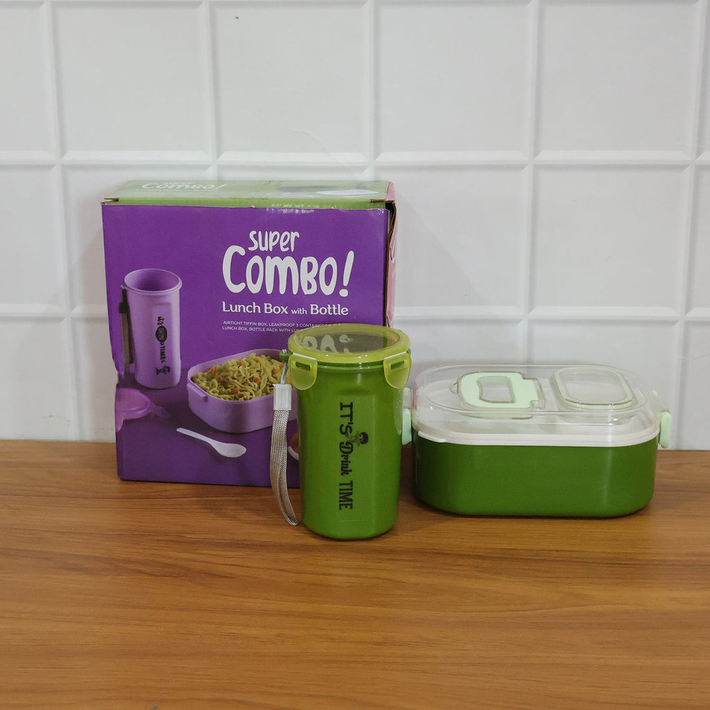 Person using the leakproof lunch box set, showing a healthy meal and the tumbler.
