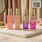Luxury women’s perfume gift set with four fragrances and elegant packaging