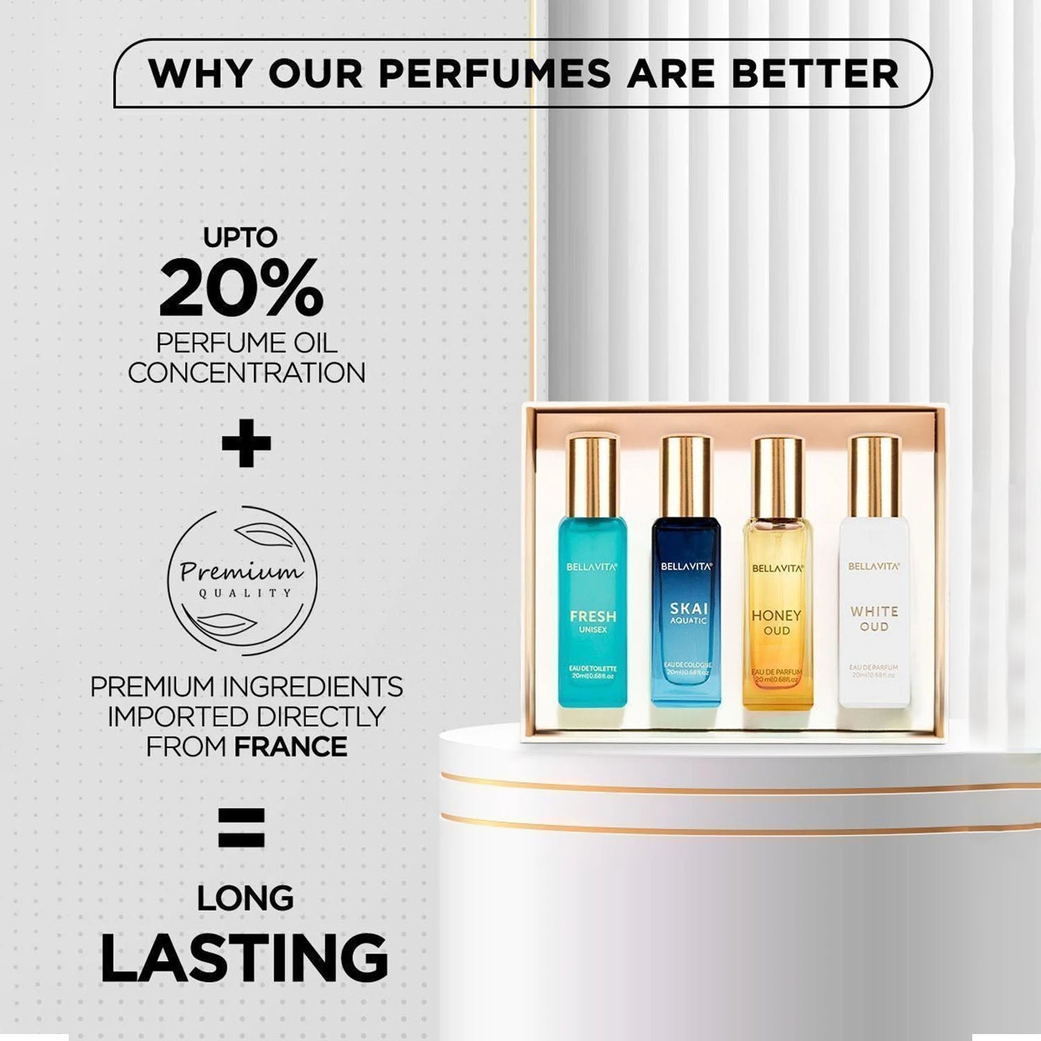Assorted unisex fragrances in sleek bottles for daily use and special events