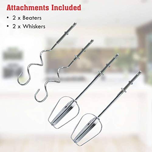 Close-up of the durable stainless steel beaters for the hand mixer.