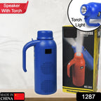 Compact wireless Bluetooth speaker with a convenient hand strap, ideal for carrying.