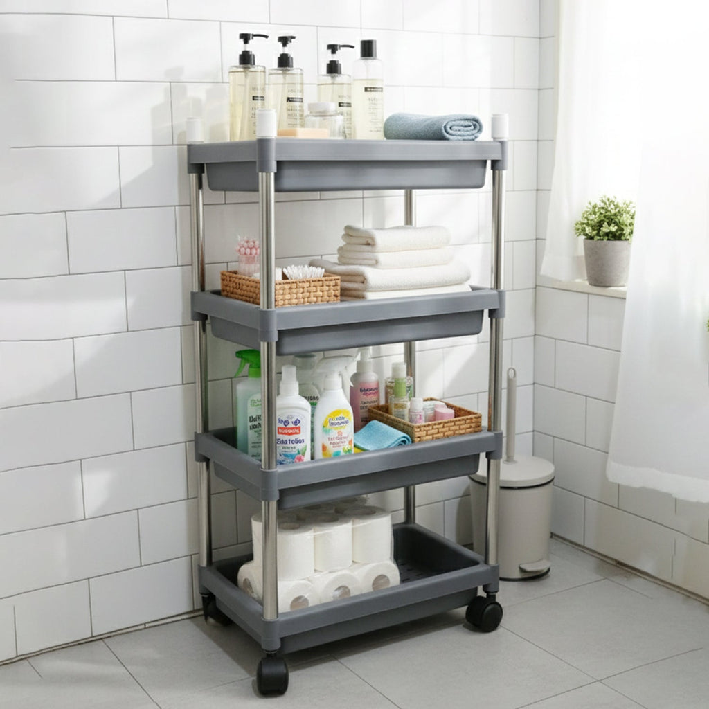 Compact 4-layer rolling storage cart ideal for tight spaces in home or office
