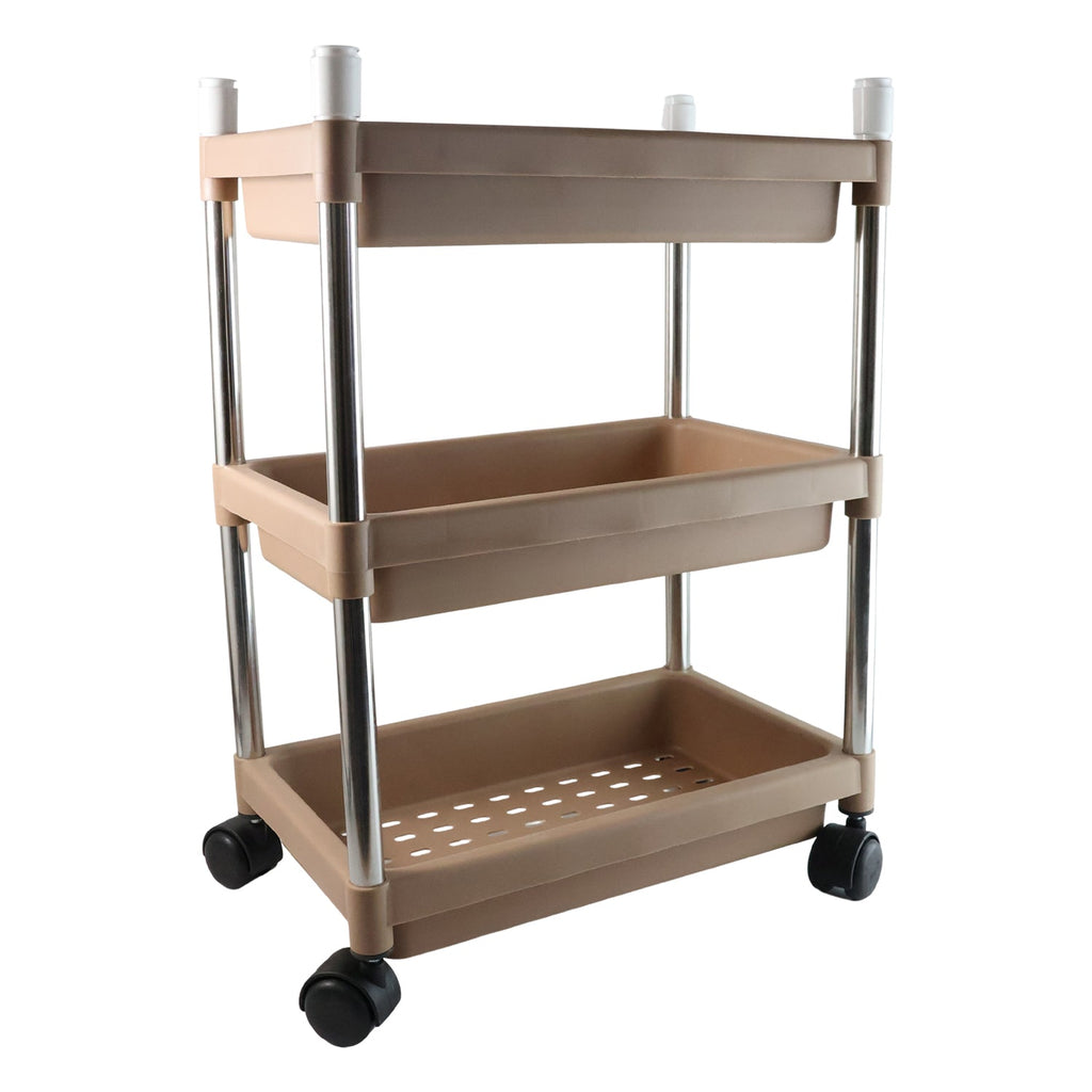 Mobile organizer rack with three storage layers and easy mobility