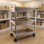 Movable storage cart featuring three layers and smooth rolling wheels