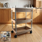 3-layer multipurpose storage trolley with sturdy shelves and wheels