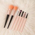 Professional soft makeup brush set with 7 brushes and compact travel pouch