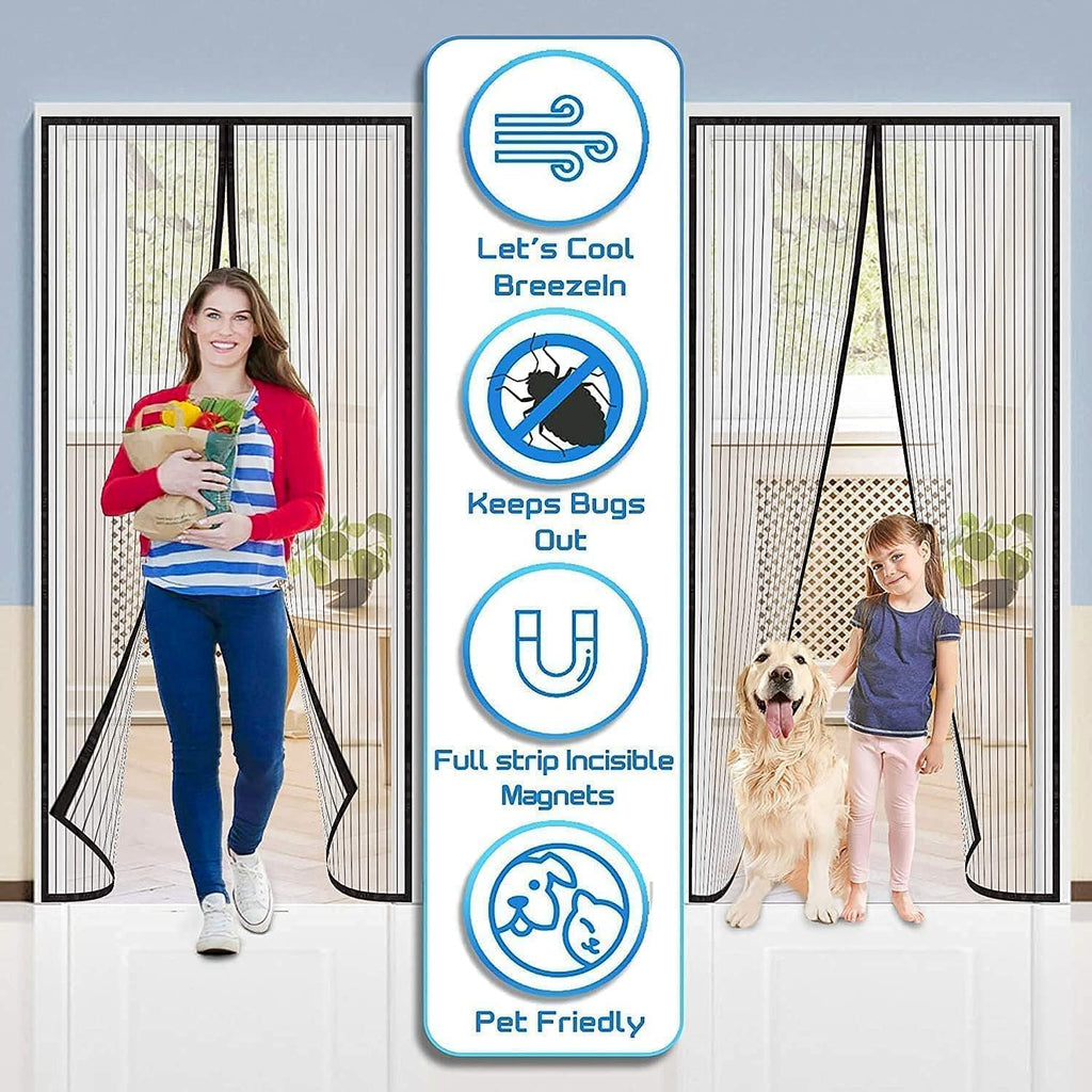 Close-up of magnetic mesh door closing automatically after use