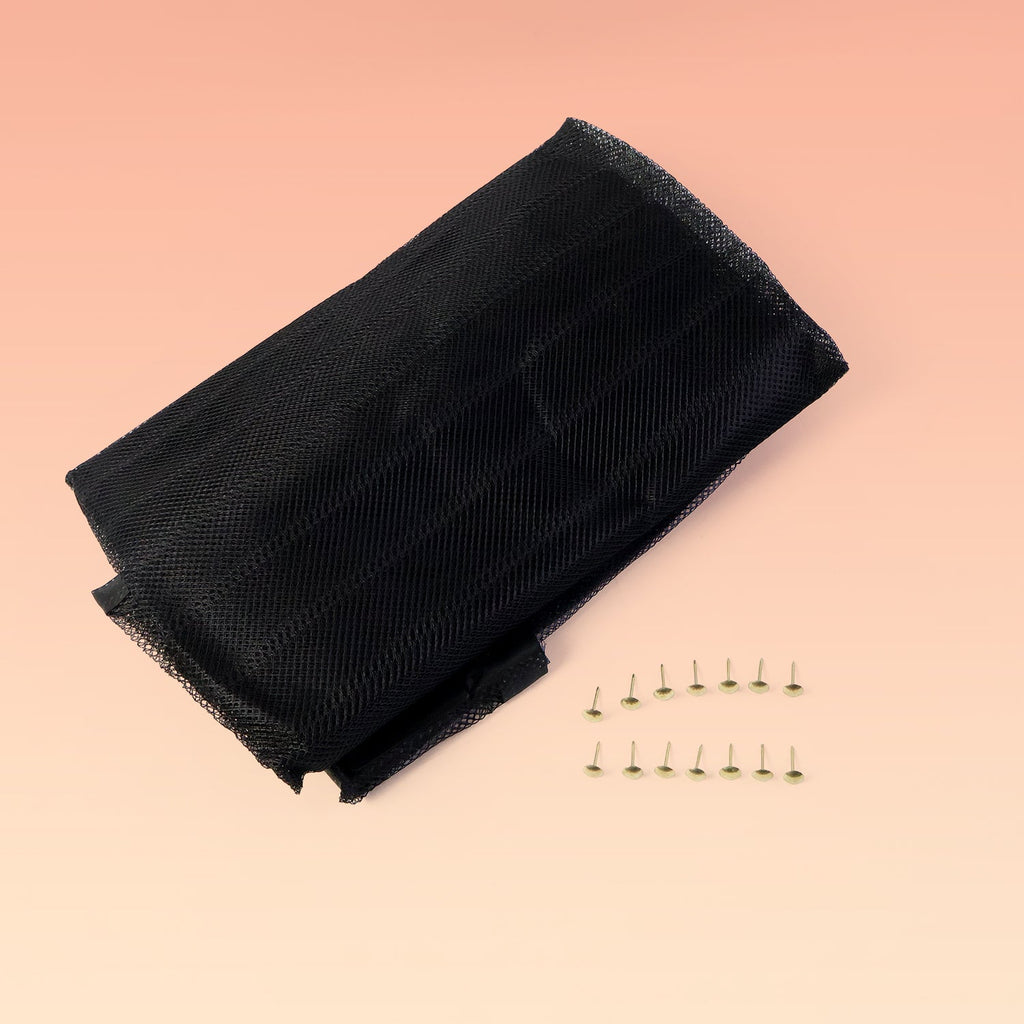 Detailed close-up of Magic Mesh screen door fabric and magnets