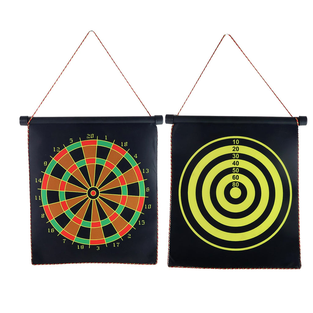 Magnetic dartboard game pieces on the board