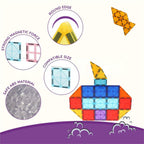 Closeup of snap-together magnetic building tiles in bright colors