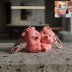 Matching couple bear keychain set with durable metal rings
