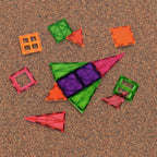 Magnetic building tiles arranged for creative play