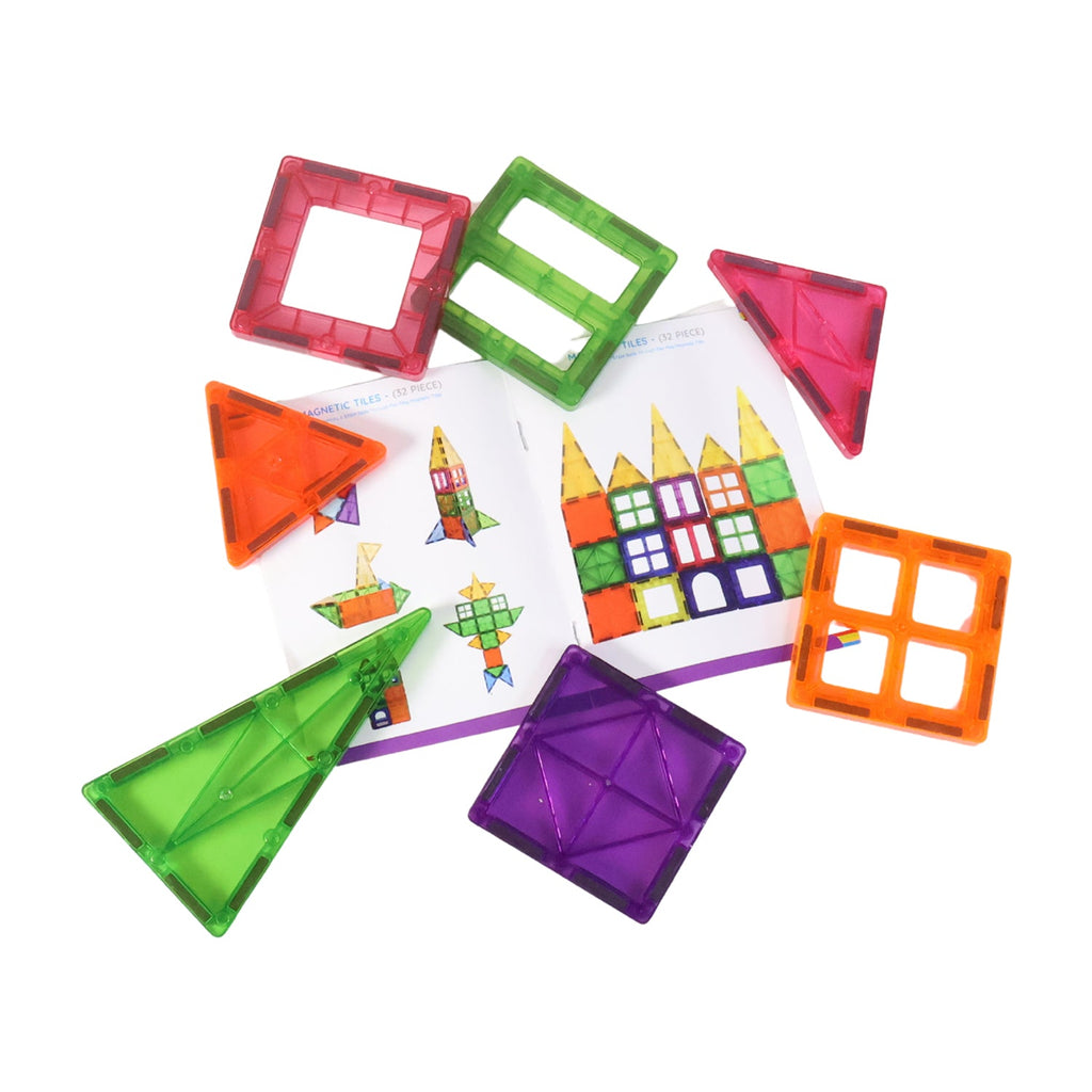 Magnetic tiles connected into a tall tower structure