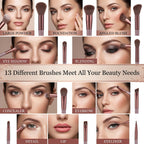 Detail view of makeup brushes with rose gold finish