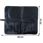 Size comparison image showing foldable makeup brush organizer bag dimensions