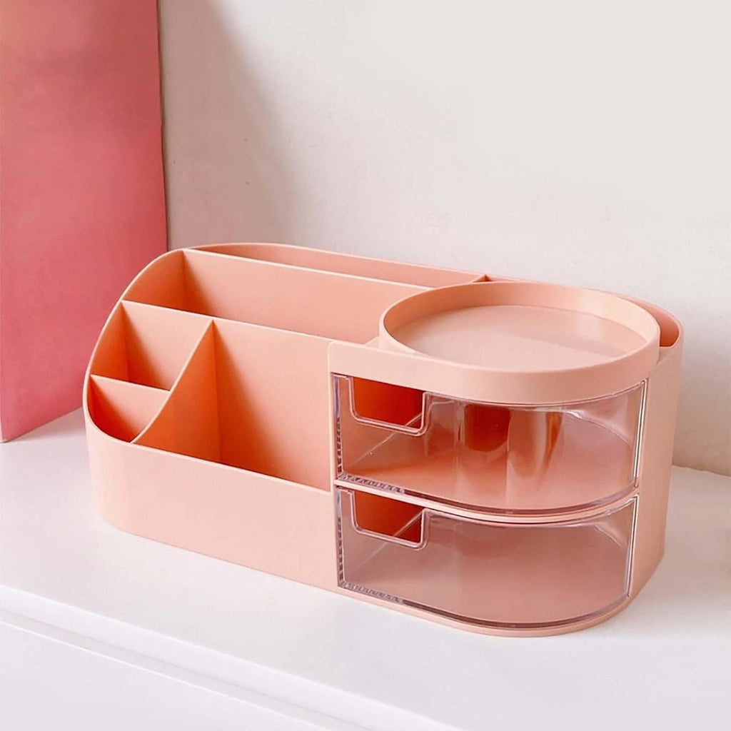 Sturdy plastic cosmetic storage case in pink color