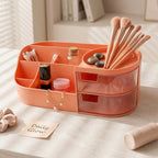 Elegant pink vanity organizer case for cosmetics and skincare